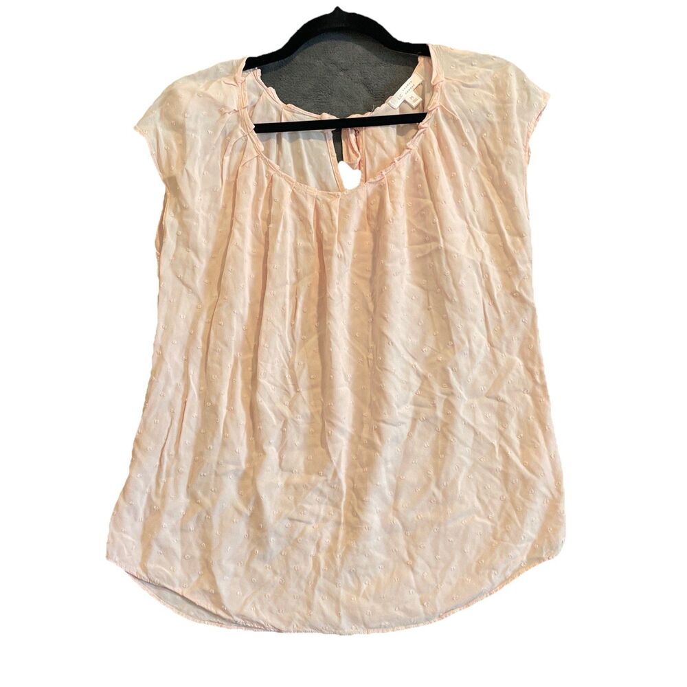 LC Lauren Conrad Raised Print Tie Back Pleated Neck Blouse Womens Size Medium